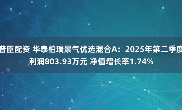 普臣配资 华泰柏瑞景气优选混合A：2025年第二季度利润803.93万元 净值增长率1.74%