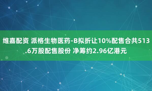 维嘉配资 派格生物医药-B拟折让10%配售合共513.6万股配售股份 净筹约2.96亿港元