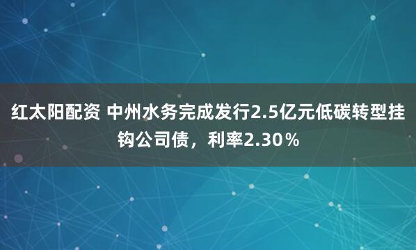 红太阳配资 中州水务完成发行2.5亿元低碳转型挂钩公司债，利率2.30％