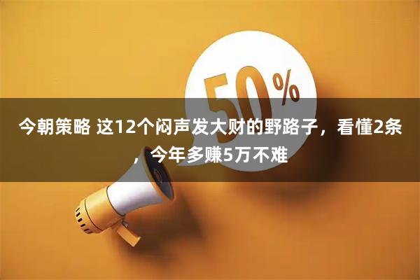 今朝策略 这12个闷声发大财的野路子，看懂2条，今年多赚5万不难